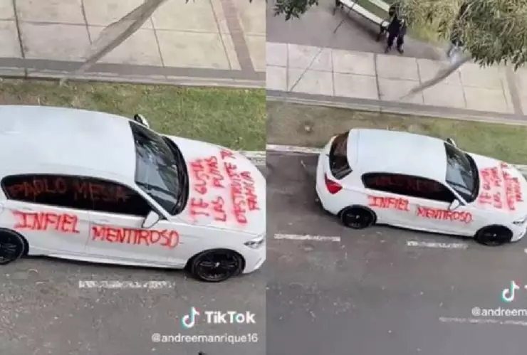 “Destruiste a tu familia”_ Mujer pinta auto de su esposo tras infidelidad (VIDEO)