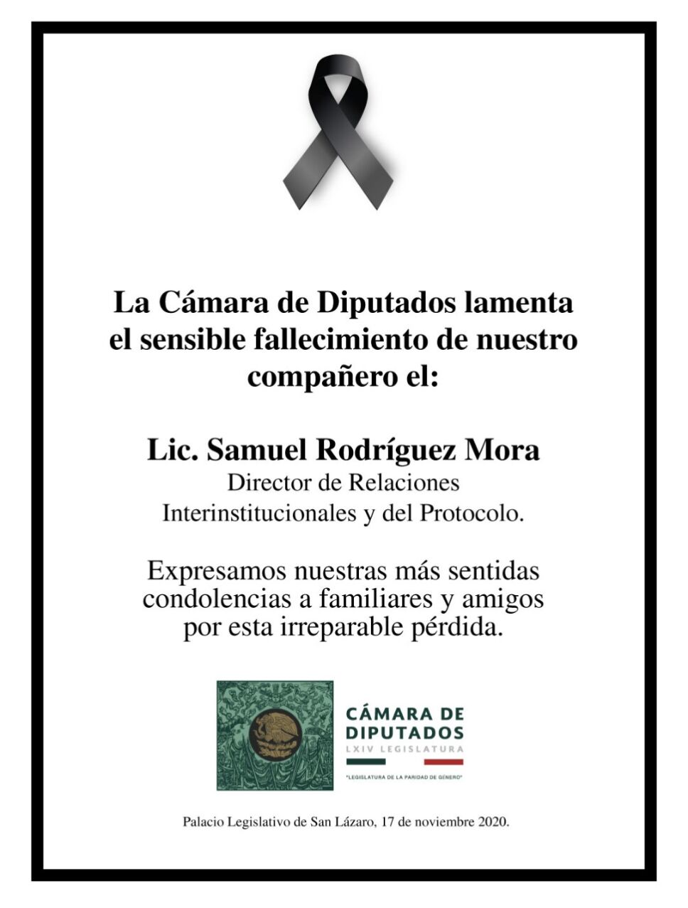 Diputados muere Samuel Rodríguez