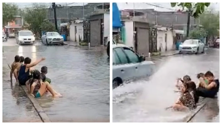 Niños se vuelven virales por jugar en inundaciones en Monterrey; adultos, en polémico debate