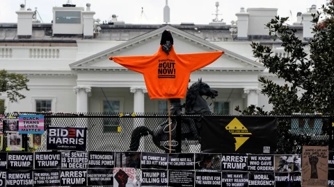 FILE PHOTO: Sweatshirt against U.S. President Trump is displayed near the White House in Washington