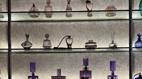 Pared decorativa con frascos de Perfume