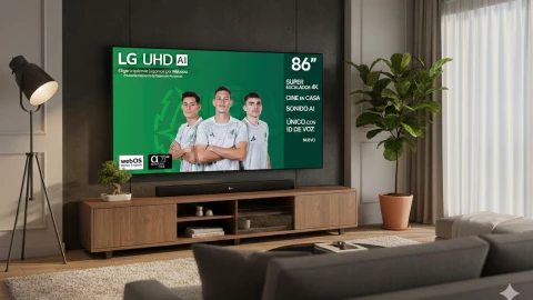 La TV en oferta que publica Liverpool se luce en un living amplio y luminoso frente al sill&oacute;n.