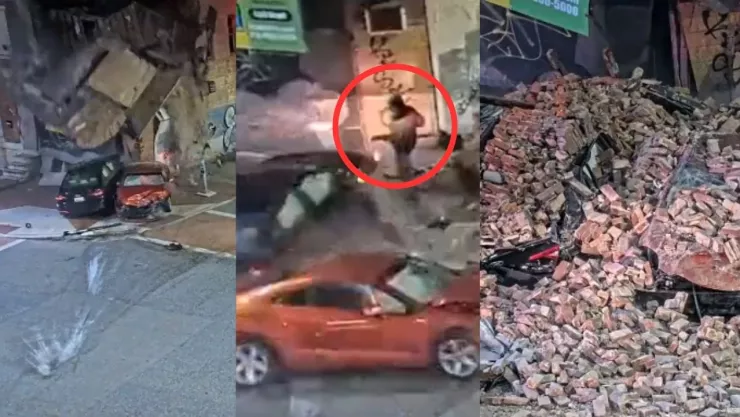 ¡Fuertes imágenes! Vehículo choca contra un edificio y lo destruye; una persona muere