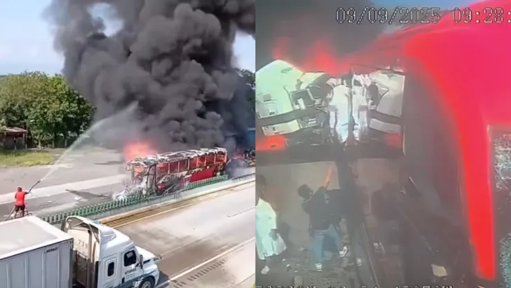 VIDEO Así fue el momento exacto del accidente de un tráiler y un autobús en Veracruz