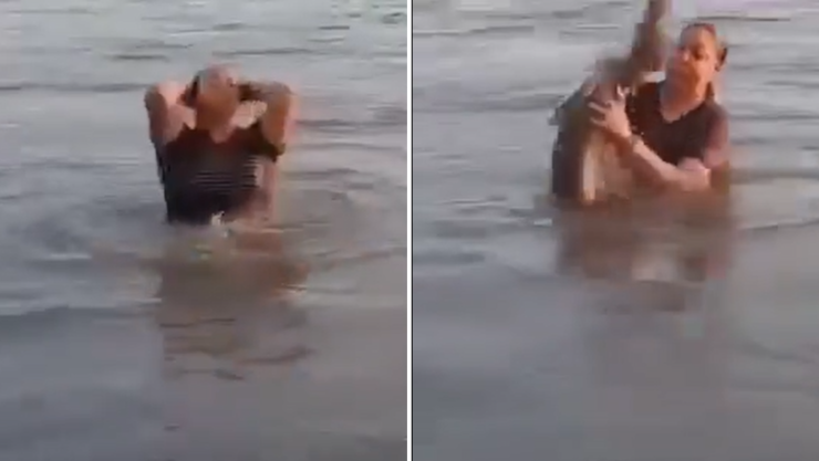 Mujer baño en río se encuentra un cocodrilo Video viral.png
