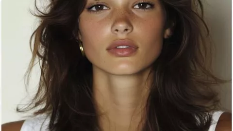 Corte modern shaggy con flequillo de cortina para rostros redondos