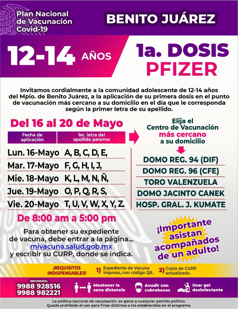 Anuncian vacunación de Covid para niños de 12 a 14 años en Cancún