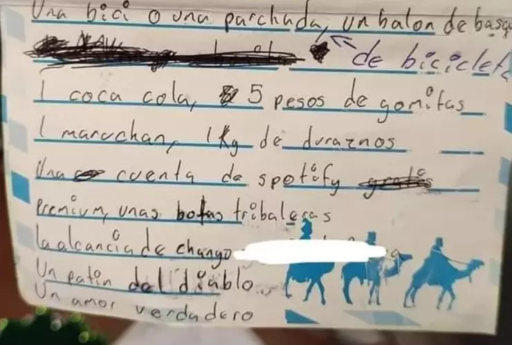 Niño pide kilo de duraznos en carta a los reyes magos