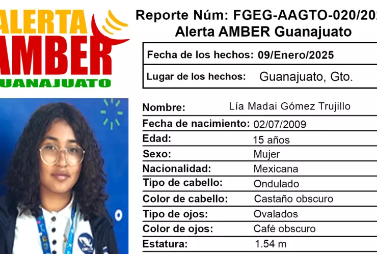 Activación de la Alerta Amber Guanajuato de la adolescente Lía Madai Gómez Trujillo de 15 años, Guanajuato, Guanajuato.png