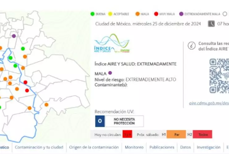 Valle de México amanece con mala calidad del aire hoy 25 de diciembre