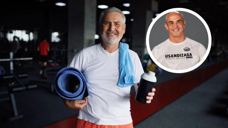 Hombre mayor entrenando en gimnasio