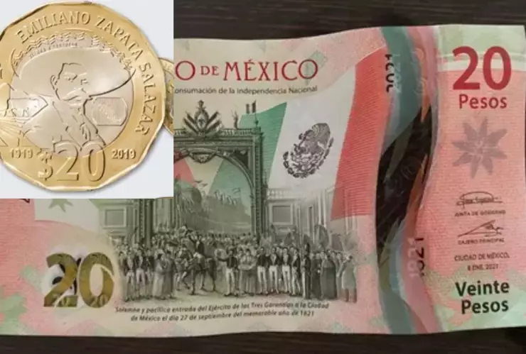 Billetes de 20 pesos salen de circulación por monedas de 20