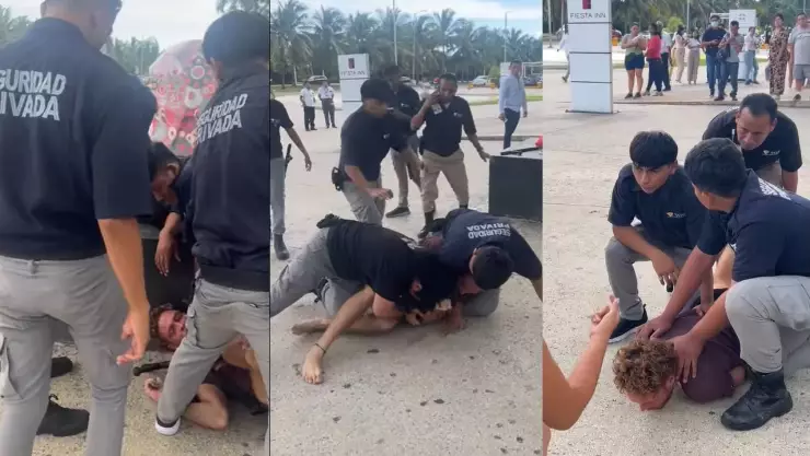 Seguridad de Plaza de Cancún someten a un extranjero y hacen uso excesivo de la fuerza