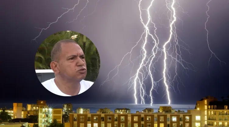Foto de rayo cayendo sobre ciudad y de Juan Ocaña Serrano, hombre en Puerto Rico que sobrevivió a la caída de un rayo.