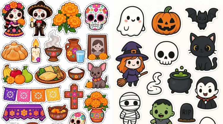 Stickers de Día de Muertos y Halloween