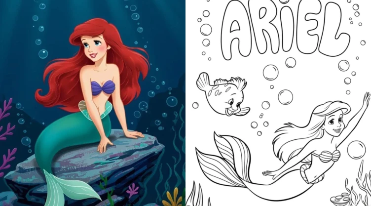 5 plantillas de Ariel, la Sirenita, para imprimir y colorear