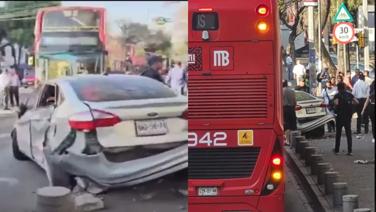 Metrobus CDMX choca contra auto en Calzada de los Misterios