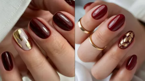 diseño de uñas color vino cortas