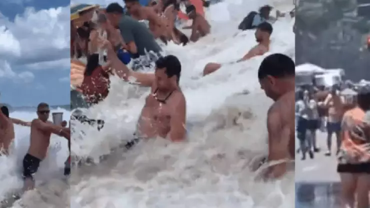 VIDEO_ Una ola GIGANTE sorprende a los bañistas en playa de Brasil, así los arrastró