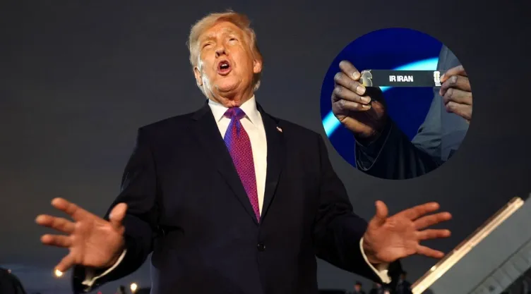 Fotos de Donald Trump y del sorteo del Mundial 2026 con el nombre de Irán.
