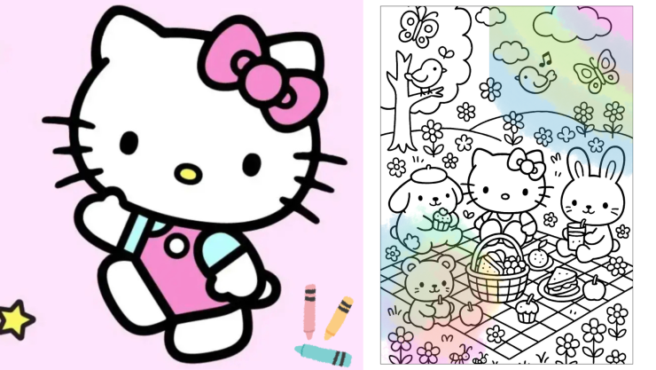 Plantillas de laberintos y dibujos para colorear de Hello Kitty
