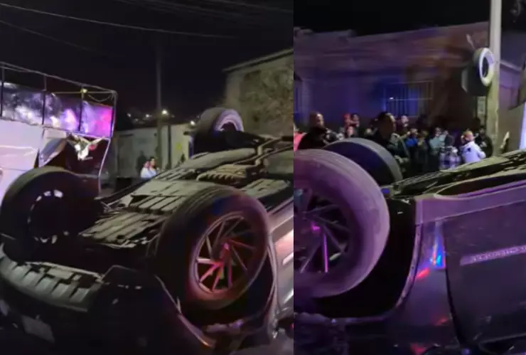 Vuelca camioneta Cerro de la Cruz