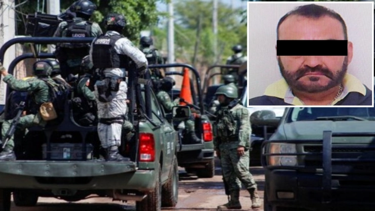 Cae ‘Don José' en Durango, líder criminal ligado a ‘Los Mayos’, por secuestro y tráfico de personas. En la imagen se observa un operativo del Ejercito Nacional Mexicano y el rostro censurado del criminal detenido.,