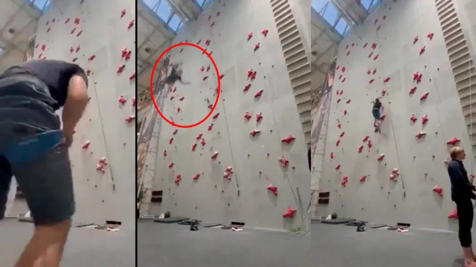 Joven cae de muro de escalada