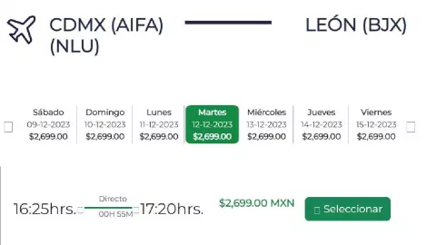 Precios de Mexicana de Aviación rumbo a León, Guanajuato.