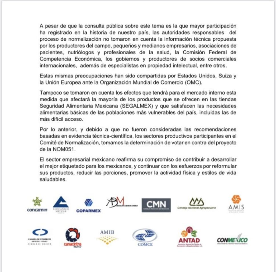 CCE sobre etiquetados en México