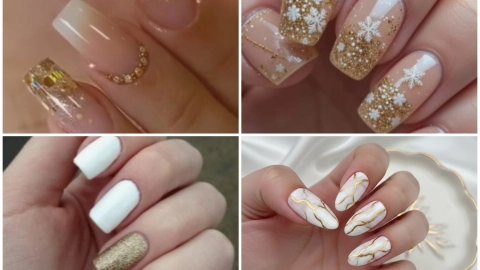 diseños de uñas doradas con blanco