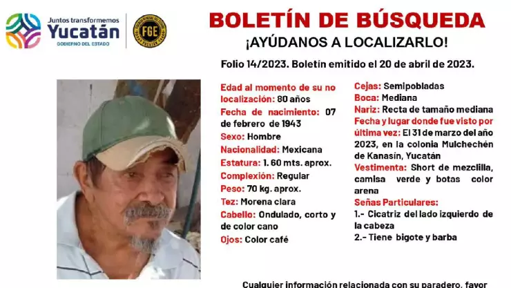 FGE emite nuevo boletín de búsqueda por hombre desaparecido