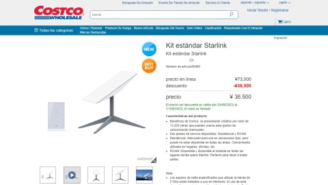 Costco en Japón comenzó a vender hardware Starlink.