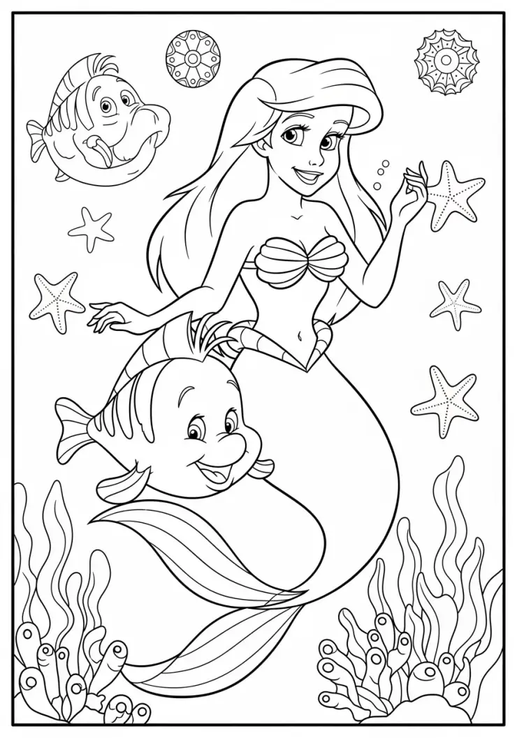 5 plantillas de Ariel, la Sirenita, para imprimir y colorear