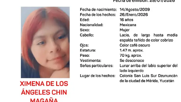 ¡Alerta Amber en Yucatán! DESAPARECE Ximena, menor de 16 años en Mérida; esto se sabe