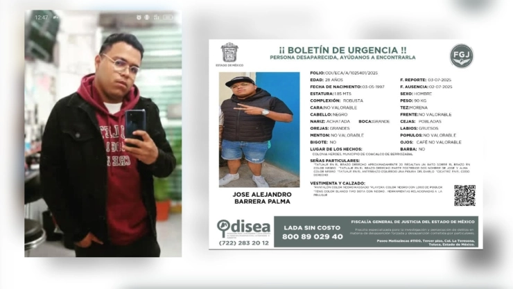 José Alejandro Barrera Palma desapareció camino a una peluquería en Ecatepec.