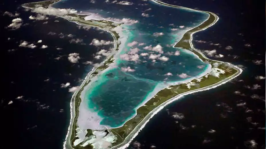 Vista aérea de la base Diego García, en islas Chagos.
