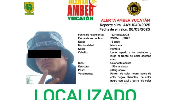 Fiscalía de Yucatán CONFIRMA localización de joven de 16 años reportado como extraviado