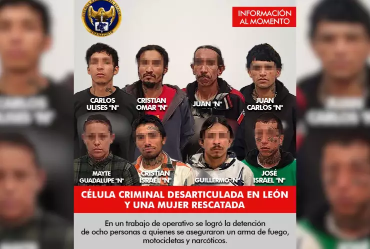 Desarticulan a grupo delictivo en León y rescatan a una mujer; hay 8 detenidos 23 de enero de 2025.png