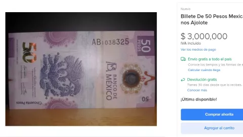 Billete de 50 pesos por 3 millones