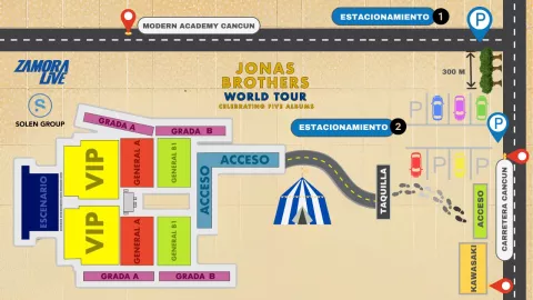 Mapa para el concierto de los Jonas Brothers en CAncún 2024 este 30 de abril