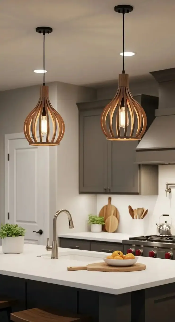 Cocina con lámparas colgantes