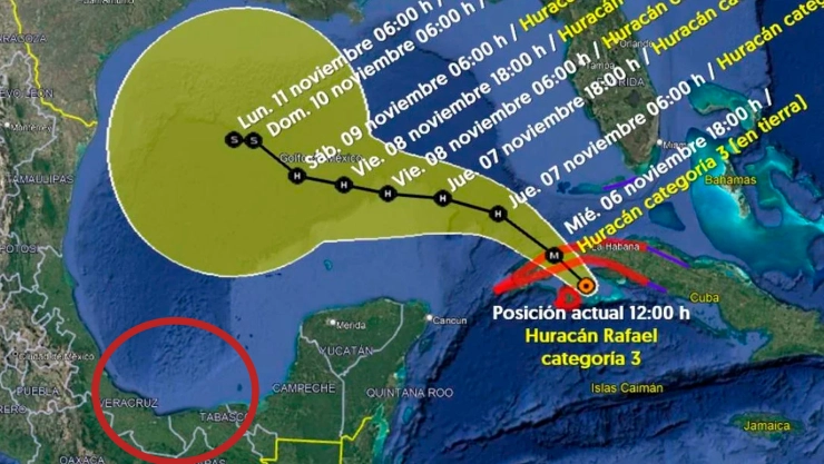 ¡ALERTA! Huracán Rafael cambia de trayectoria y avanza hacia México
