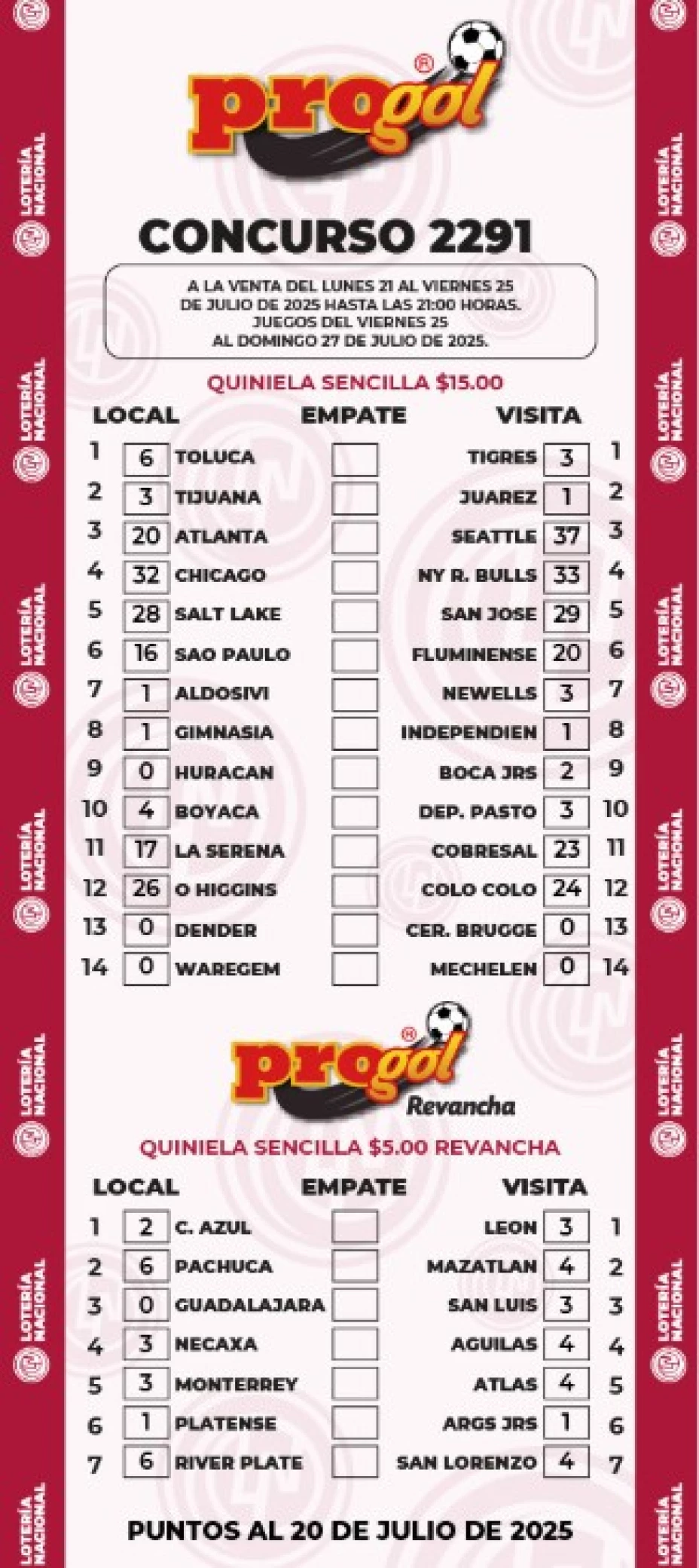 QUINIELA POSIBLE PROGOL 2291