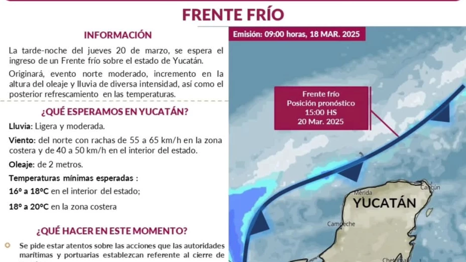 Frente frío a Yucatán: ¿Cuándo se sentirán sus efectos?