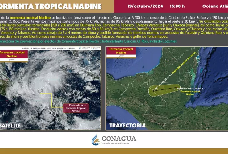 La Tormenta Tropical Nadine comienza a alejarse de Quintana Roo