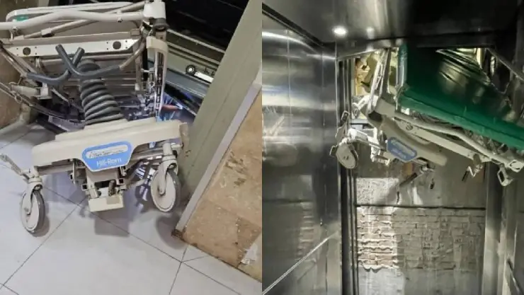 VIDEO_ Falla elevador del IMSS en Nuevo León y prensa camilla del hospital