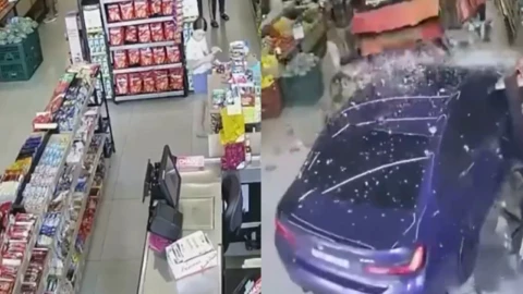 Conductora estrella auto contra supermercado en Brasil