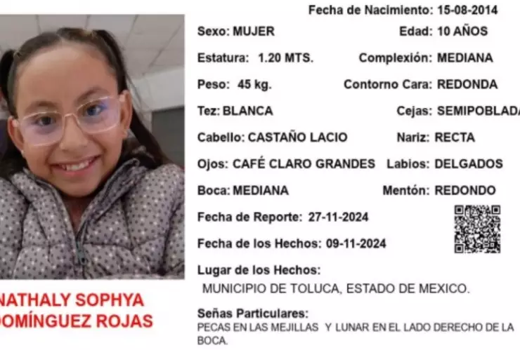 ALERTA AMBER: ¡Urgente! Nathaly Sophya Domínguez Rojas desapareció en el Estado de México