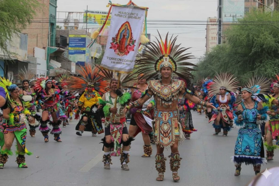 Cristiano Ronaldo con ropa de danzante participando en una peregrinación.